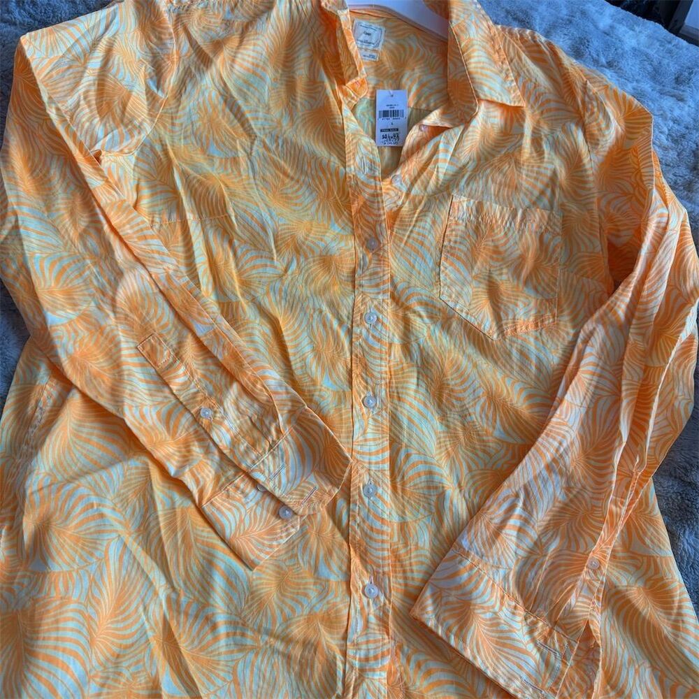 Gap Women's L Neon Orange Button-Up Long Sleeve Shirt Casual